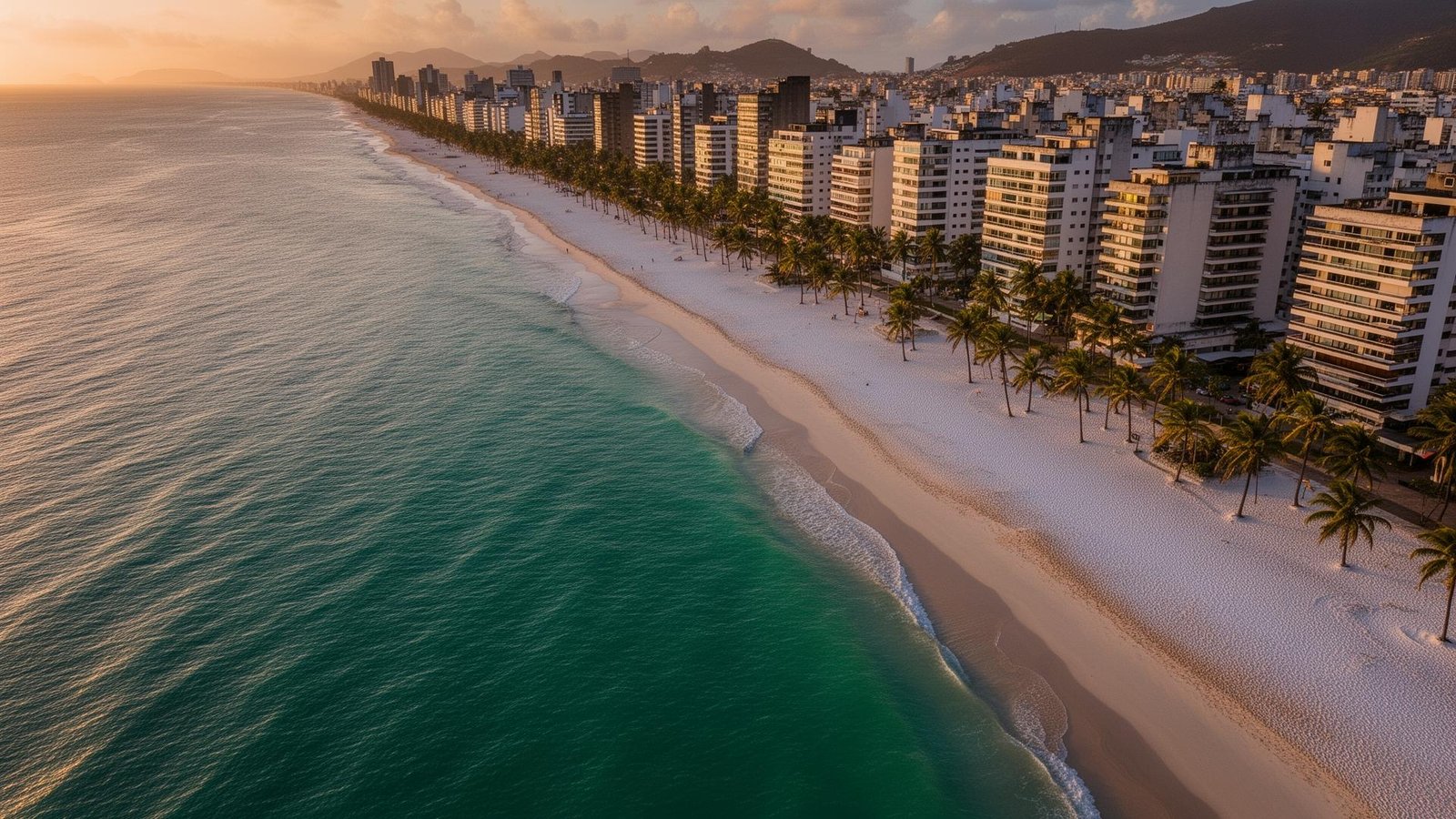 Vista aérea da orla de Fortaleza ao entardecer